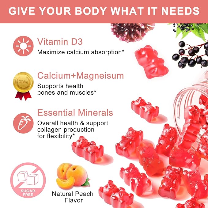 1200mg Calcium Gummies with D3,K2,Zinc - Plant Complex Calcium Magnesium Supplement with Glycinate,Potassium,Vitamin C &Whole Natural Food for Bone & Immune Support- 120 Chewable Gummy Sugar-Free