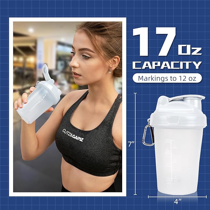 3 Pack Shaker Bottles for Protein Mixes, 17 oz Small Protein Shaker Bottle with Handle, Gym Shaker Cups with Blending Ball for Pre Workout, BPA-Free & Dishwasher Safe (White, Pink, Blue)