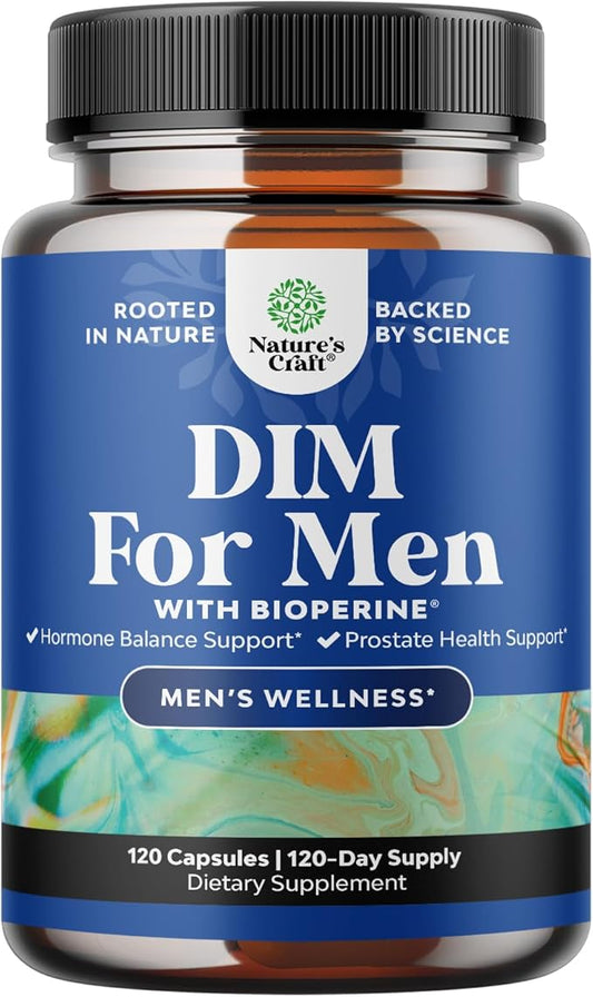 DIM Supplement for Men - Diindolylmethane Estrogen Blocker for Men Complex with DIM 200mg Panax Ginseng Grapeseed Astragalus & BioPerine - Hormone Balancing Aromatase Inhibitor DIM for Men (4 Months)
