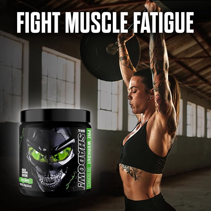 JNX SPORTS The Shadow! 350mg of Caffeine Hard Core Preworkout - Green Apple 30 Servings | Electric Energy, Mental Focus & Superhuman Strength for Men & Women