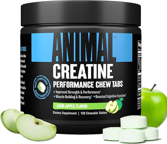 Animal Creatine Chews Tablets - Enhanced Creatine Monohydrate with AstraGin to Improve Absorption, Sea Salt for Added Pumps, Delicious and Convenient Chewable Tablets - Green Apple