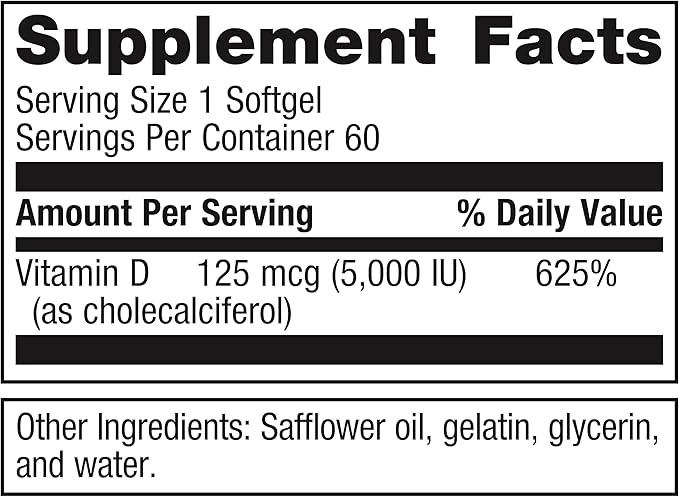 Metagenics Vitamin D3 5000 - for Immune Support, Bone Health & Heart Health* - High Potency Vitamin D - Non-GMO - Gluten-Free - 60 Softgels