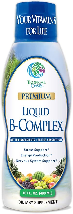 Premium Liquid B Complex Vitamin- Fast Absorbing Liquid B-Complex Supplement w/ all 8 B-vitamins, PLUS energizing herbal blend w/ Ginseng, Ginkgo, and Eleuthero Root - Vegan, NON-GMO - 16oz, 32 Serv