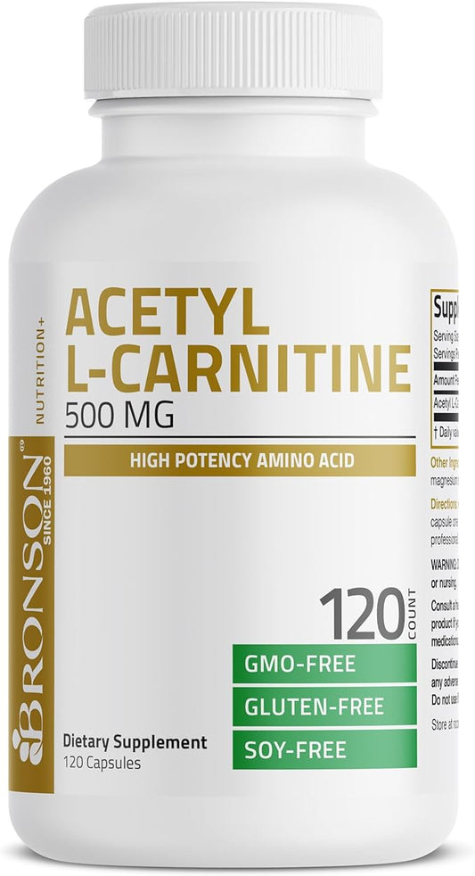 Bronson Acetyl L-Carnitine 500 MG High Potency Amino Acid Non-GMO, 120 Capsules