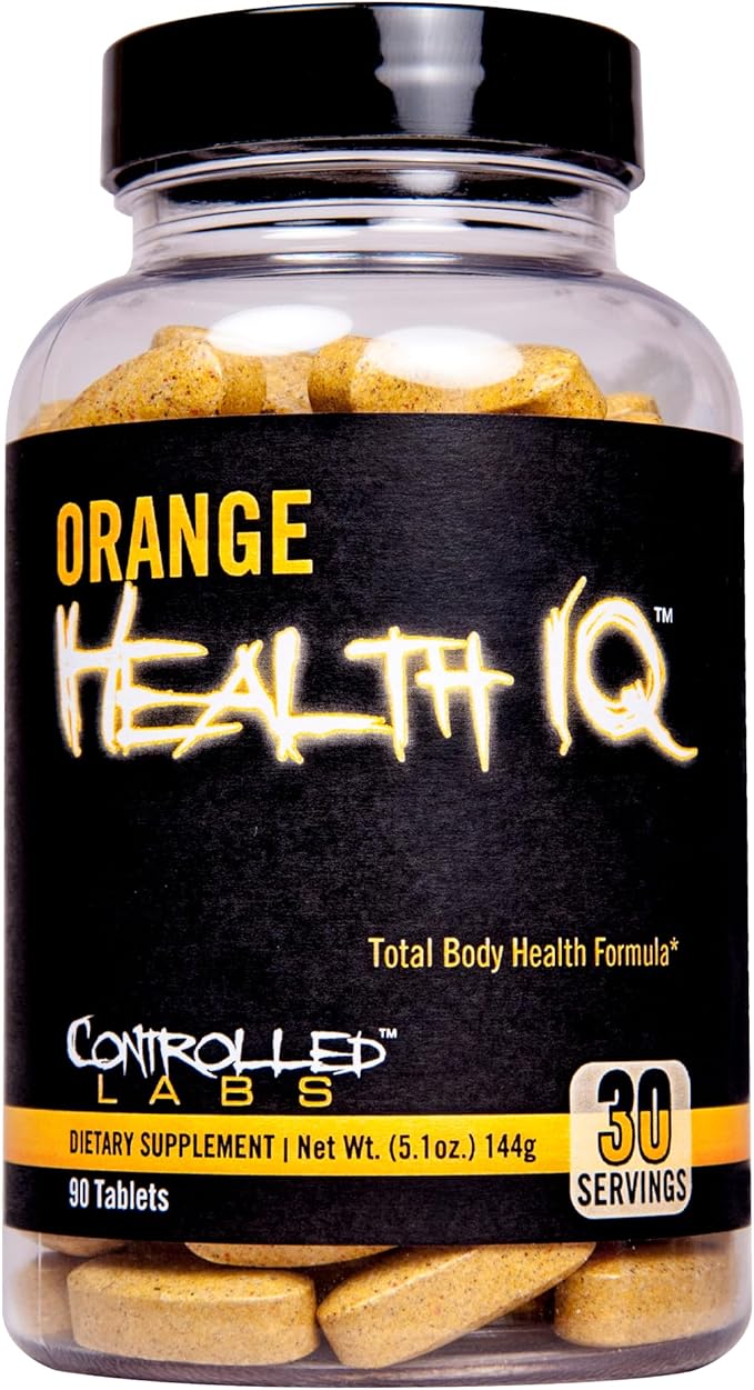 CONTROLLED LABS Orange Health IQ Daily Supplement for Men and Women, 90 Tablets, Enhanced Stamina, Energy, Cardio Function in Your Workout and Sports