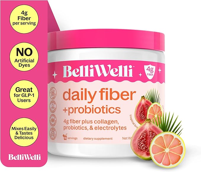 Daily Fiber Supplement Powder with Collagen, Probiotics & Electrolytes | Supports Digestive Health, Gut Balance & Debloating | Tropical Breeze | 16 Servings