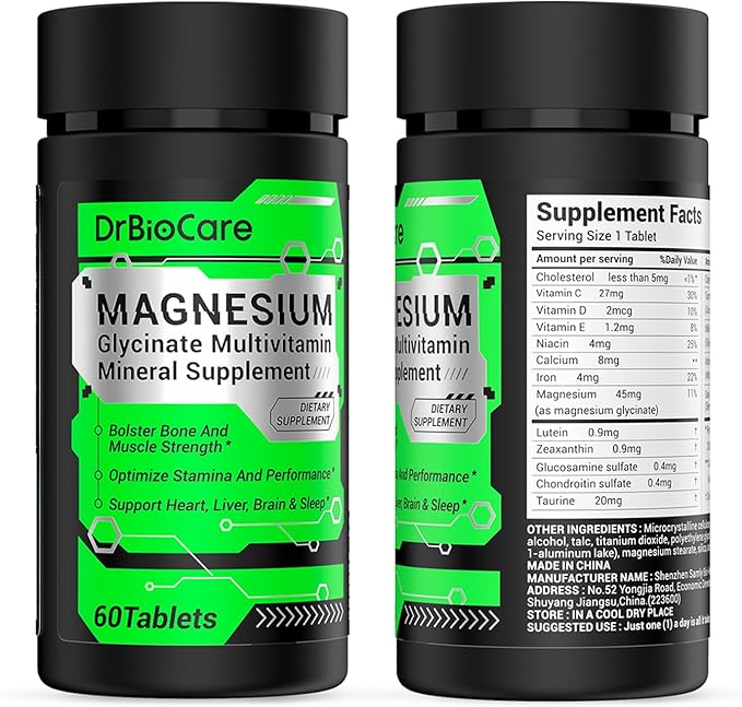 Energy Boost & Magnesium Glycinate, Contains Vitamin D3, Vitamin C, Turmeric Supplement, Ashwagandha Supplement, Milk Thistle, Calcium Supplement & Magnesium Supplement 60 Tablets