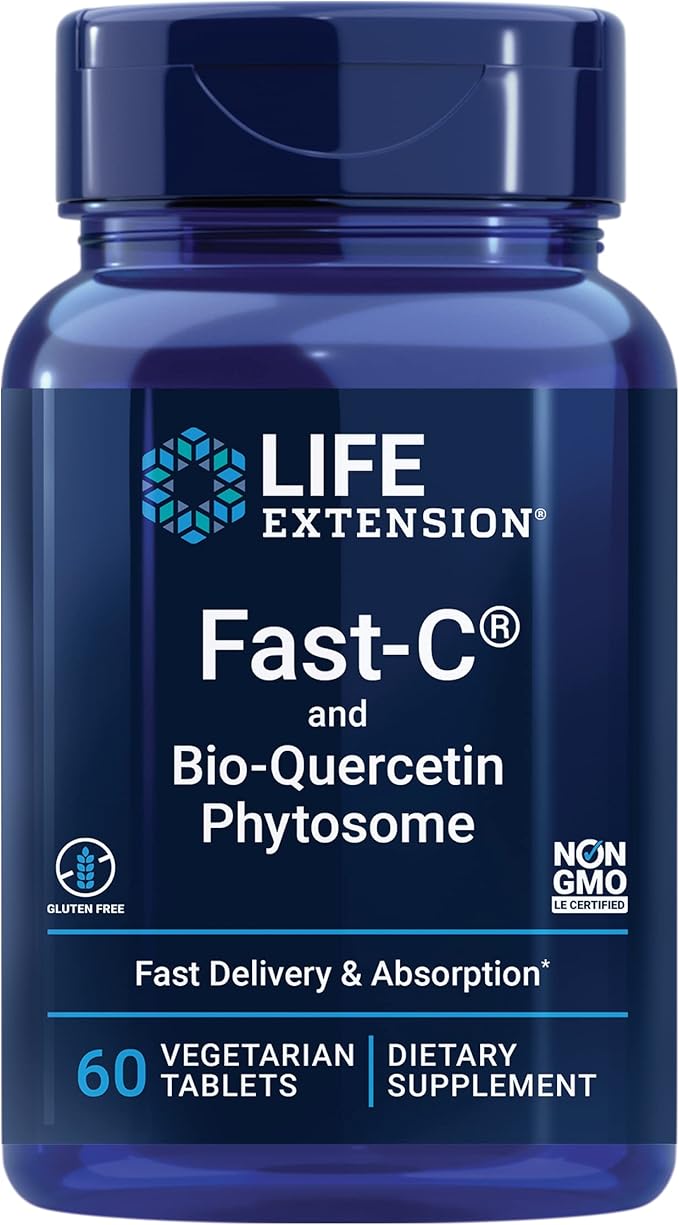Life Extension Fast-C® and Bio-Quercetin®, Fast delivery and Absorption, Vitamin C, Fenugreek, Immune Support, Magnesium, Gluten-Free, Non-GMO, Vegetarian, 60 Tablets