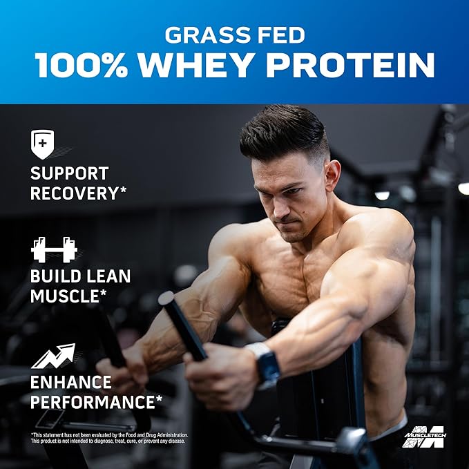 Muscletech Grass-Fed Whey Protein Powder (Triple Chocolate, 1.8LB) - Whey Protein Smoothie & Milk Shake Mix Supports Muscle Gain & Recovery - 20g of Whey Protein for Women & Men - Non-GMO, Gluten-Free
