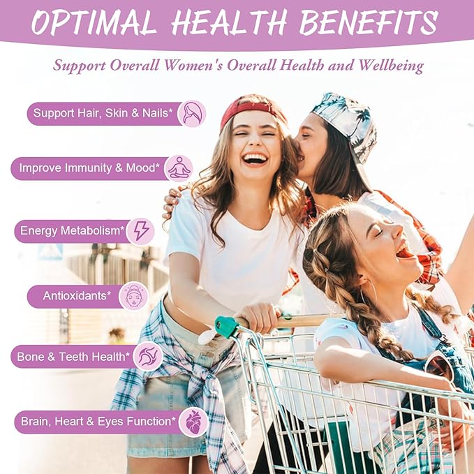 Sugar Free Multivitamin Gummies for Women 14+ w/Inositol, Iron, Folate, Biotin, 30 Day Supply, Vegetarian, Gummy Vitamins for Women | Sugar Free