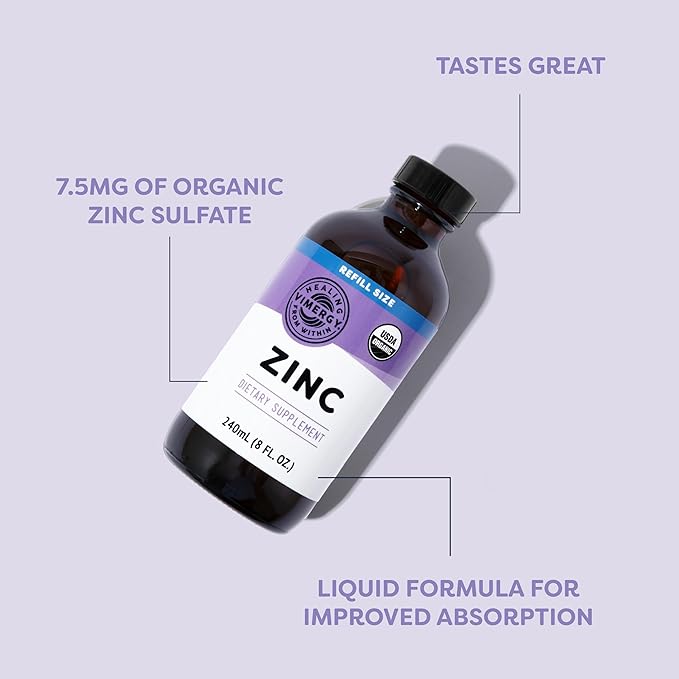 Vimergy Liquid Zinc Refill – Fast-Absorbing Immune Support* – Promotes Healthy Bones & Skin – USDA Certified Organic, Vegan, Non-GMO – 120 Servings (240 mL)