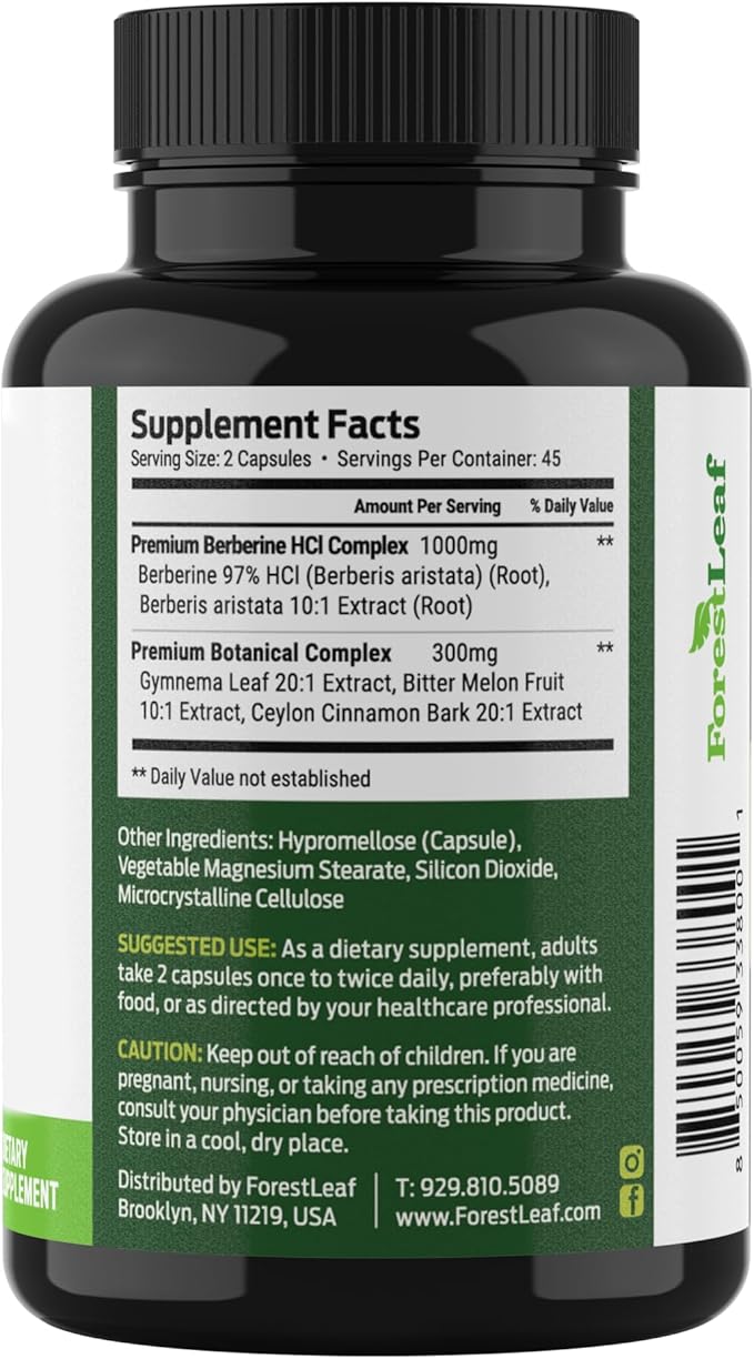 Berberine Supplement 1300mg per Serving- 97% Tested Ultra High Potency Berberine HCl with Ceylon Cinnamon, Bitter Melon & Gymnema, 10:1 Extract Berberis Supplements, Weight Management, 90 Veggie Caps