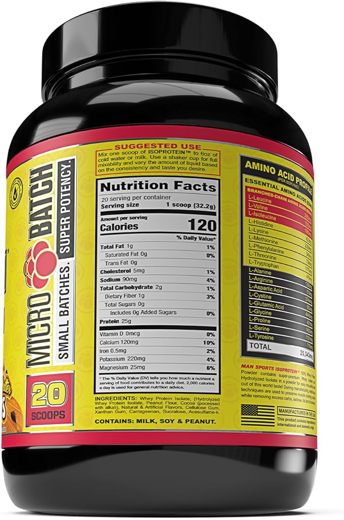 Man Sports ISO-Protein Hydrolyzed 100% Pure Whey Protein Isolate Powder, Peanut Butter Bits, 1.42 Pounds (20 Days Supply)