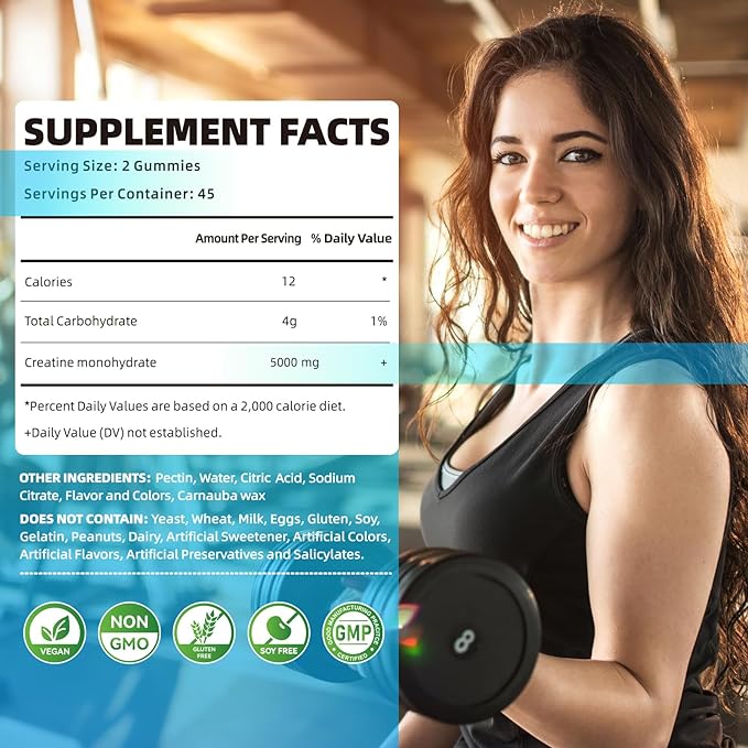 Creatine Monohydrate Gummies 5000mg for Men & Women, Chewables Creatine Monohydrate for Muscle Strength, Muscle Builder, Energy Boost, Pre-Workout Supplement(180 Count)-Blueberry 2pack