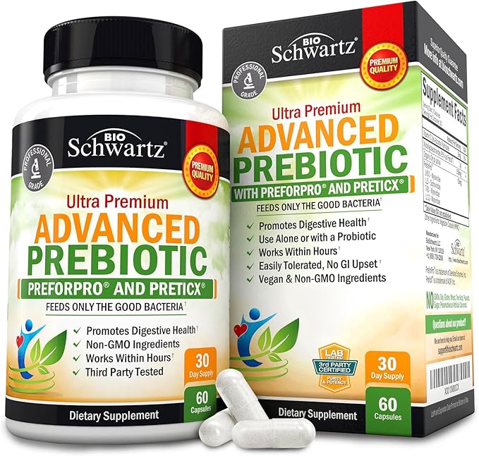 Prebiotics for Advanced Gut Health - Immune System Support & Dietary Fiber - Fuels Good Bacteria Growth to Promote Digestive Health - Gas & Digestion Support - Probiotics for Men & Women - 60 Capsules
