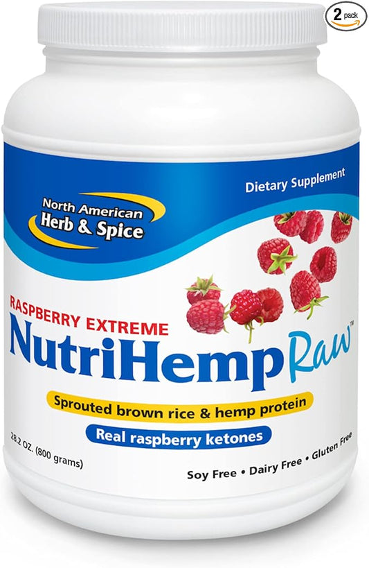 NORTH AMERICAN HERB & SPICE NutriHemp Raw, Raspberry Extreme - 28.2 oz - Sprouted Brown Rice & Hemp Protein - with High-Antioxidant, Ketone-Rich Raspberry Powder - Vegan, Non-GMO - 28 Servings