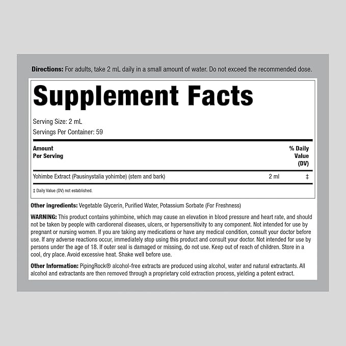 Piping Rock Yohimbe Bark Extract Liquid | 4 Fl Oz | Supplement for Men & Women | Alcohol Free Herbal Drops | Vegetarian, Non-GMO, Gluten Free