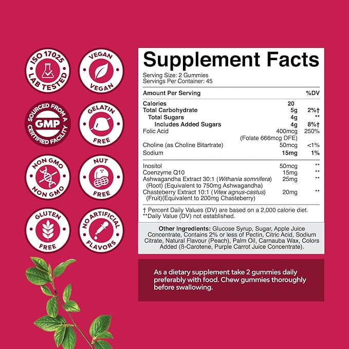 Fertility Gummies for Women Trying to Conceive - Yummy Gummy Fertility Supplement for Women with Myo-Inositol Folic Acid & Vitex Chasteberry - Vegan Non-GMO & Gluten Free - Juicy Peach (45 Servings)