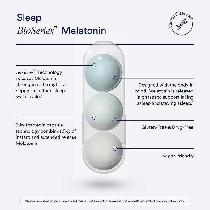 Ritual Sleep BioSeries™ Melatonin: Sleep Aid for Adults, Sleep Supplement with Time Released Capsules, Drug Free Sleep Vitamins for Adults for All Night Sleep Support, 20 Capsules