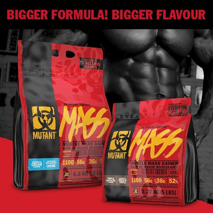 Mutant Mass Weight Gainer Protein Powder with Whey, and Casein Protein Blend for High-Calorie Workout Shakes, Smoothies, and Drinks, 15 lb - Strawberry Banana