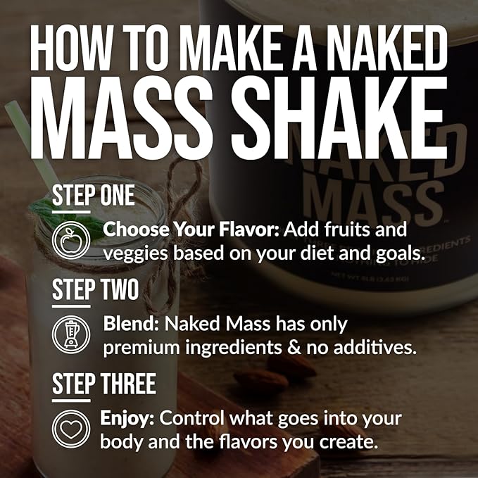Naked Double Chocolate Mass - 1,260 Calories, 50G Protein, Nothing Artificial. All Natural Weight Gainer Protein Powder - 8Lb Bulk, GMO Free, Gluten Free & Soy Free