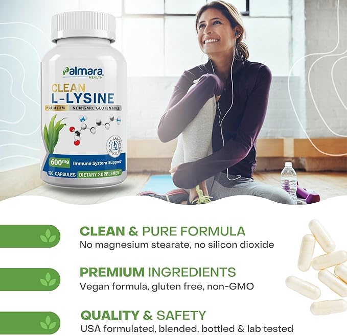 Clean L-Lysine 600mg, 120 Capsules | Vegan, Non-GMO, & Gluten Free