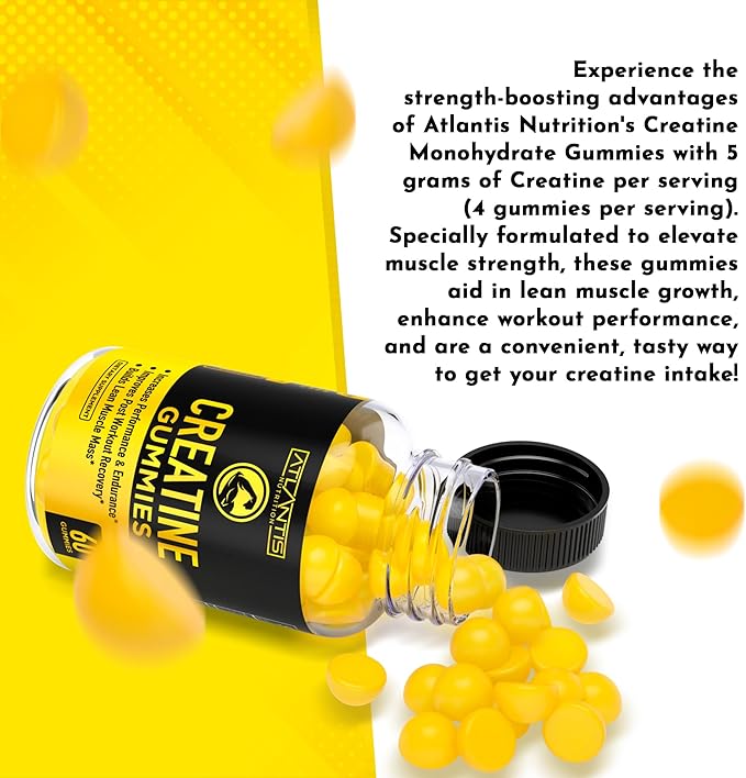 Creatine Monohydrate Gummies for Strength & Athletic Performance - 5g Creatine Per Serving - Creatine Chews to Build Muscle, for Performance & Post Workout Recovery - 60 Creatine Gummies for Women/Men