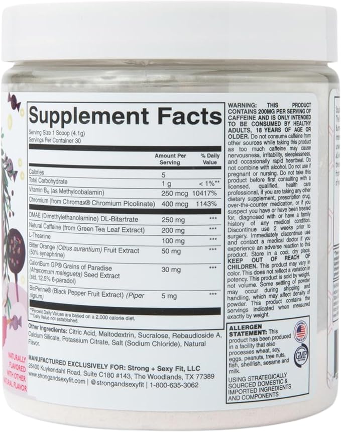 Strong + Sexy Fit, Weight & Diet Support Health Supplement, Workout Drink Powder, Natural Energy with Green Tea Extract, Appetite & Metabolism Support, Supplements for Women, Sugarplum Flavor, 30 Svg
