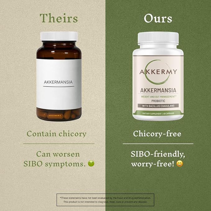 Akkermansia Probiotic for Healthy Weight - Naturally Increases GLP-1-60 Day Supply - Contains Bacillus Coagulans, Vitamins B2, D3 & Chromium - SIBO Friendly, Vegan & Gluten Free