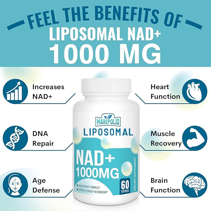 Liposomal NAD+ Supplement 1000 mg | Highest NAD Pontecy | Max Absorption | Pure NAD Supplement | Energy and DNA Repair, Aging Defense, Brain Function | 240 Softgels