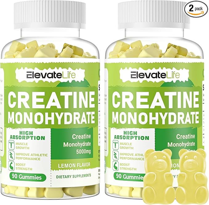 Creatine Monohydrate Gummies 5g for Men Women - Sugar Free Chewable Supplement. 180 Gummies Lemon