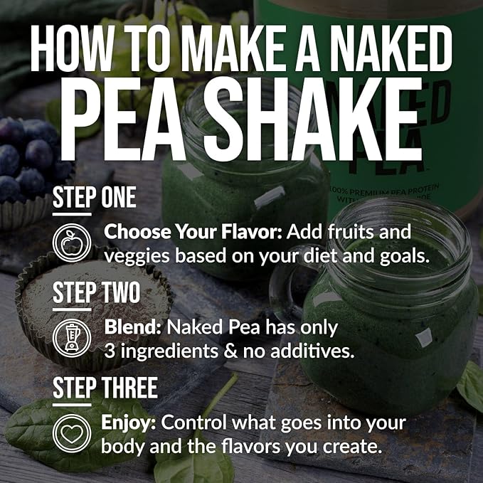 Naked Nutrition Vanilla Pea Protein Isolate from North American Farms, Only 3 Ingredients, Vanilla Vegan Protein, Gluten-Free, Soy Free, GMO Free - 1LB
