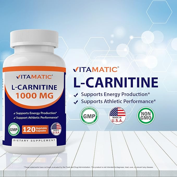 Vitamatic L-Carnitine Fumarate 1000 mg - 120 Vegetable Capsules (1 Bottle)
