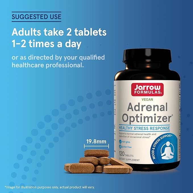 Jarrow Formulas® Adrenal Optimizer® with Ashwagandha, Chamomile and Schizandra Extract, Supports Reduction of Occasional Stress, 120 Vegan Tablets, 60 Day Supply