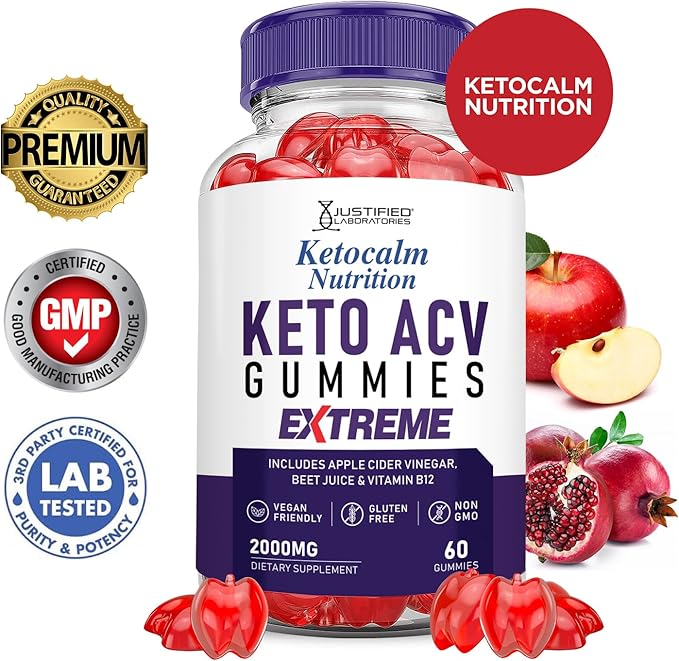 (3 Pack) Ketocalm Nutrition Keto ACV Gummies Extreme 2000MG Keto Calm Nutrition Keto Gummies Apple Cider Vinegar Formulated with Pomegranate Beet Juice Powder B12 Vegan Non GMO 180 Gummys