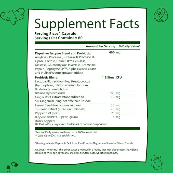 GoBiotix Digestive Enzymes Supplement with Prebiotics and Probiotics for Women and Men - Gut Health, Gluten Digestion, Lactose Absorption, Plant Based Dietary Pills - 60 Capsules