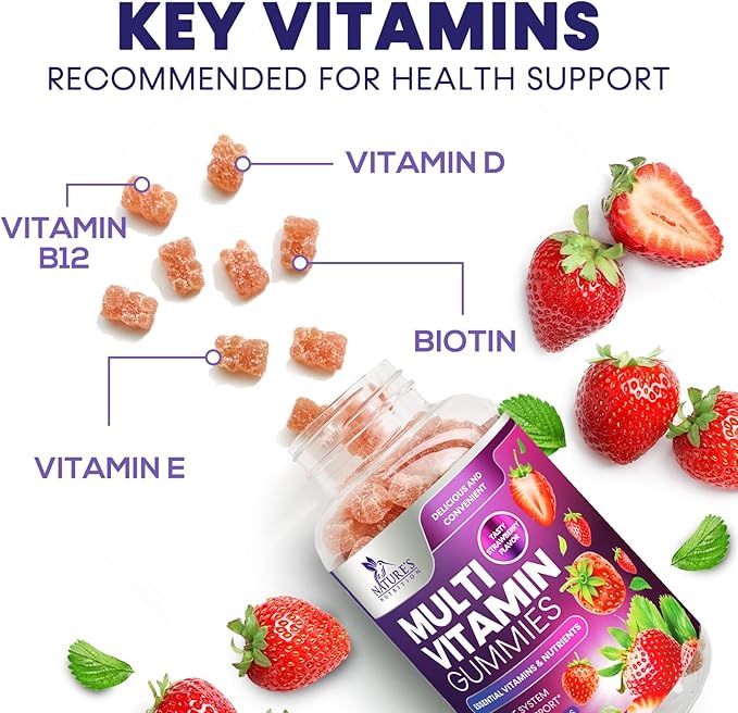 Multivitamin Gummies for Adults with 13 Vitamins and Minerals, Daily Gummy Vitamin for Women & Men, Immune Health Support Supplement with Vitamins A, C, D, E, B-6, B-12, Zinc, Berry - 90 Gummies