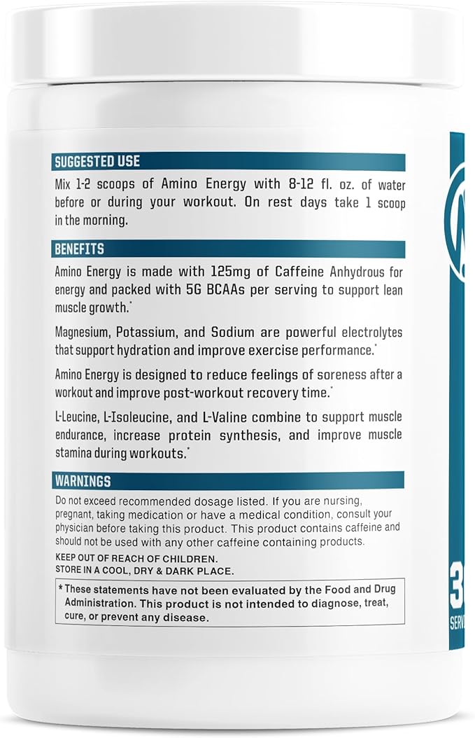 NutraOne Amino Energy BCAA Powder Pre-Workout Supplement with Caffeine Branched Chain Amino Acids to Help Fuel and Recover* (BlackBerry Lemonade - 30 Servings)
