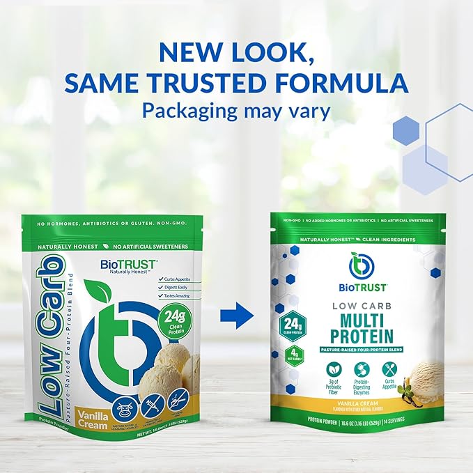 BioTrust Low Carb Protein Powder – Natural and Delicious Whey & Casein Blend from Grass-Fed Hormone Free Cows – Non GMO, Soy Free, Gluten Free, Hormone Free (Vanilla)