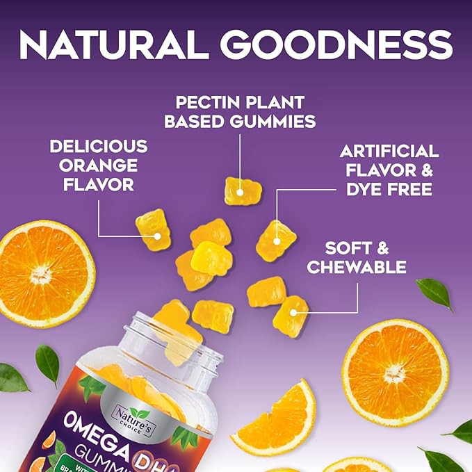Omega 3 Fish Oil Gummies - Triple Strength Omega 3 Gummy Vitamins, High Absorption EPA & DHA Fatty Acids, for Heart Health & Brain Support, Nature's Fish Oil Supplement, Orange Flavor - 120 Gummies