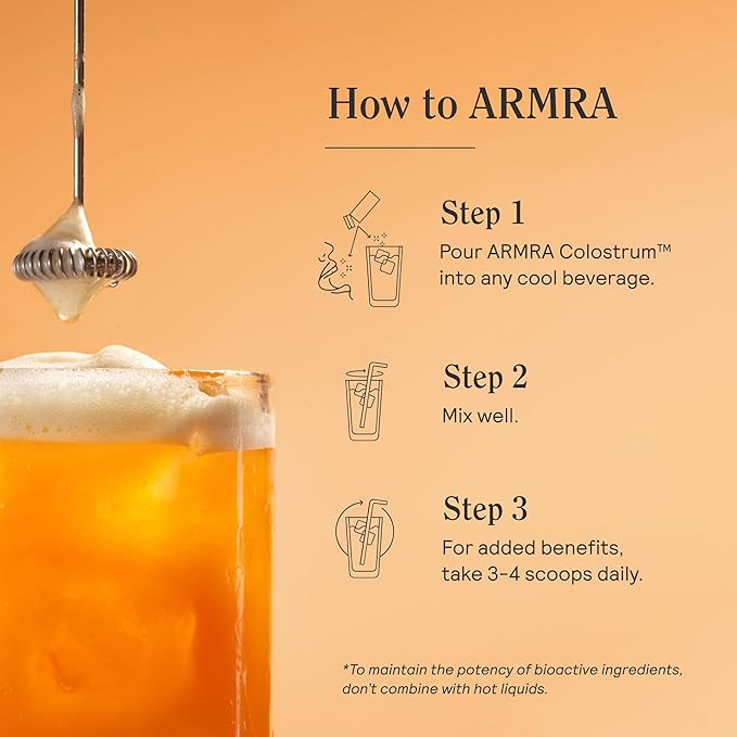 ARMRA Colostrum™ Premium Powder, Grass Fed, Gut Health Bloating Immunity Skin & Hair, Contains 400+ Bioactive Nutrients, Potent Bioavailable, Keto, Gluten & Fat Free (Blood Orange | 30 Servings)