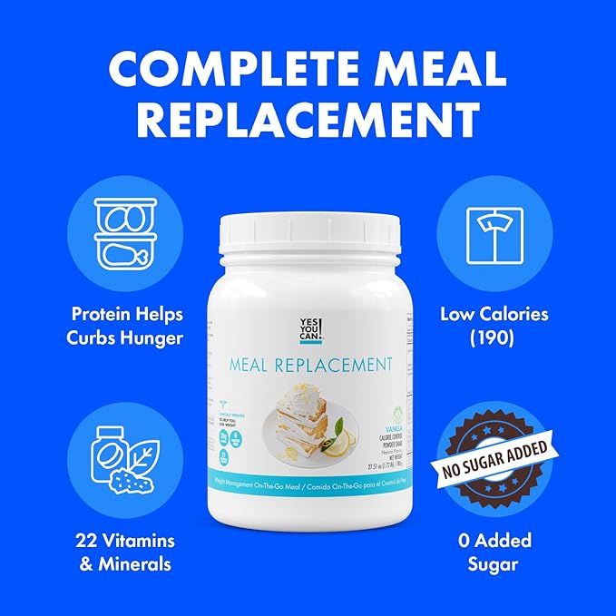 Yes You Can! Complete Meal Replacement - 15 Servings, 20g of Protein, 0g Added Sugars, 21 Vitamins and Minerals - All-in-One Nutritious Meal Replacement Shake (Vanilla)