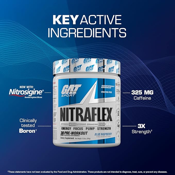 GAT SPORT Nitraflex Advanced Pre-Workout Powder, Increases Blood Flow, Boosts Strength and Energy, Improves Exercise Performance, Creatine-Free (Fruit Punch, 30 Servings)