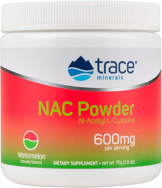 Trace Minerals | NAC Powder with N-Acetyl L-Cysteine Amino Acids | 600 mg to Support Immune System and Normally Functioning Liver and Kidneys | Natural Watermelon Flavor | 30 Servings, 2.6 oz jar