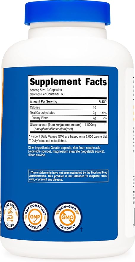 Nutricost Glucomannan 1,800mg Per Serving, 180 Capsules (2 Bottles)