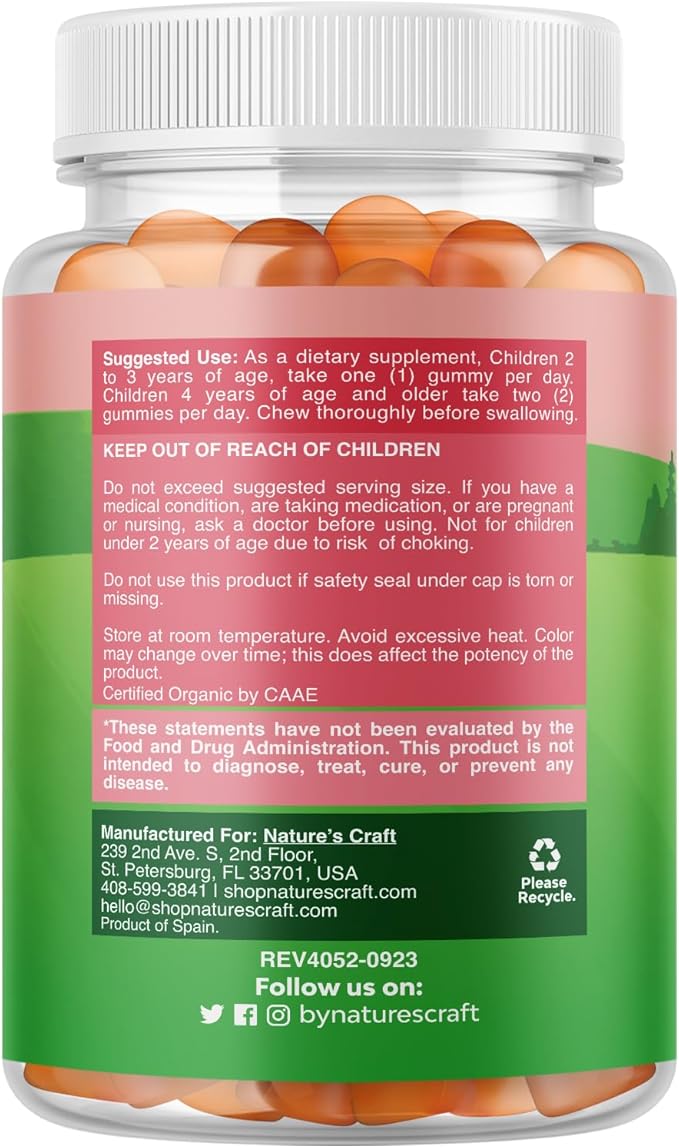 USDA Organic Kids Multivitamin Gummies - Vegan Organic Multivitamin for Kids 2+ with 14 Essential Vitamins and Minerals - Daily Kids Gummy Multivitamins - Vegan Nut Free & Non-GMO (60 Count)