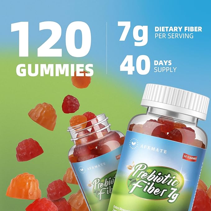 AFXMATE Fiber Supplement Gummies for Adult, 7 g Fiber Sugar Free Vegan & Gluten Free - Digestive Health, Regularity Support 120 Count