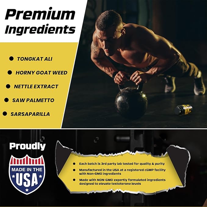 Testosterone Booster - Testosterone Supplement for Men - Male Enhancing Pills for Muscle Growth, Libido, Stamina, Strength - Tongkat Ali Muscle Builder Workout Supplement - Total T Test Boost - 2 PACK