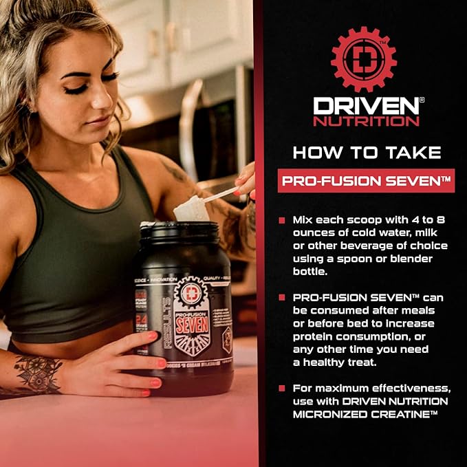 Driven Pro Fusion 7 Meal Replacement Powder - Men & Women, 3 lbs - 24g Protein Per Serving, Digestive Enzymes & MCT Oil - Gluten-Free - On-The-Go Energy & Supports Muscle Mass - Banana Milkshake