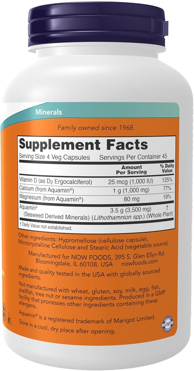 NOW Foods Supplements, Red Mineral Algae Plus Vitamin D-2, Joint Health*, 180 Veg Capsules